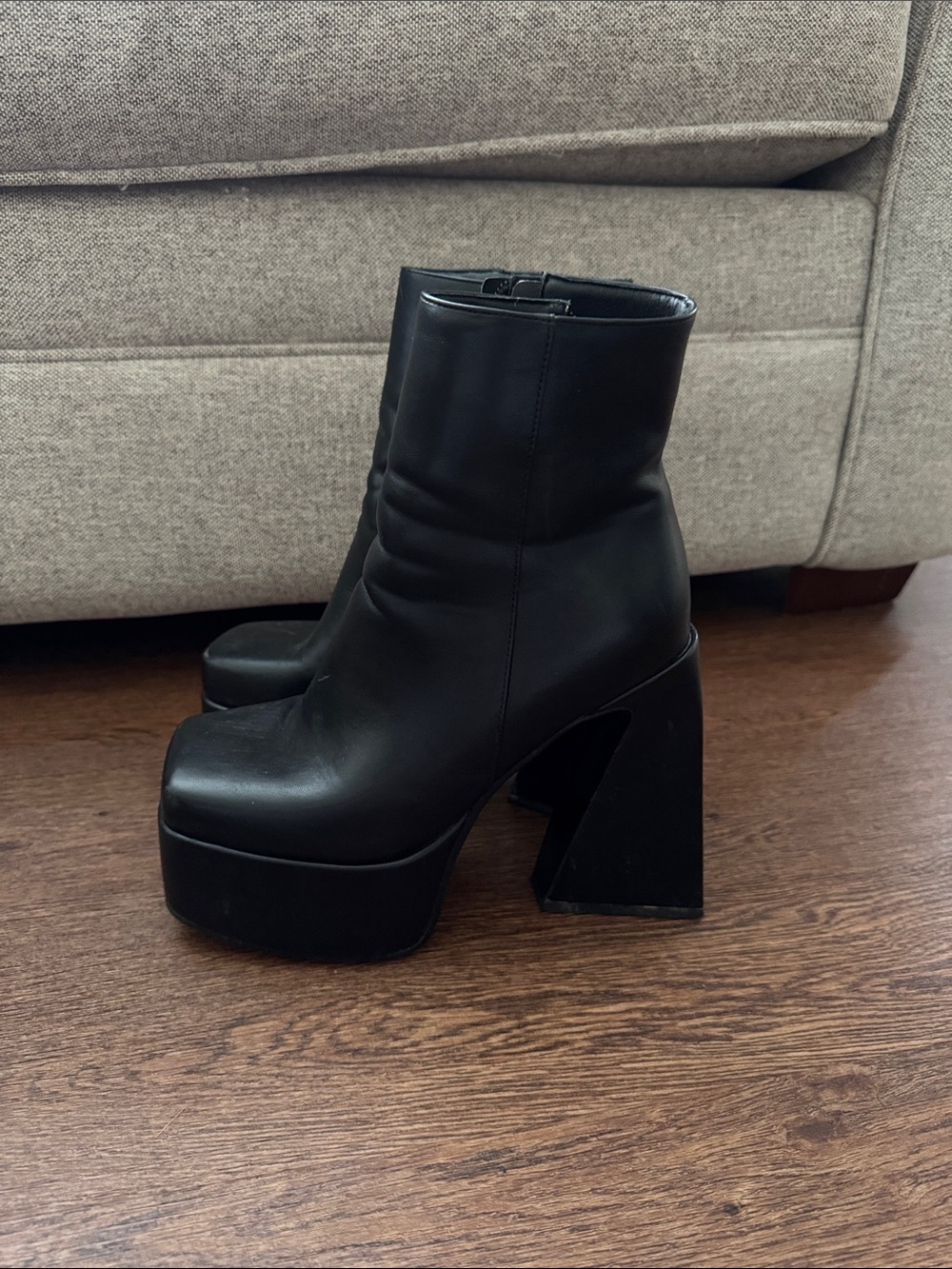 Platform Block Heel Ankle Boots in Black